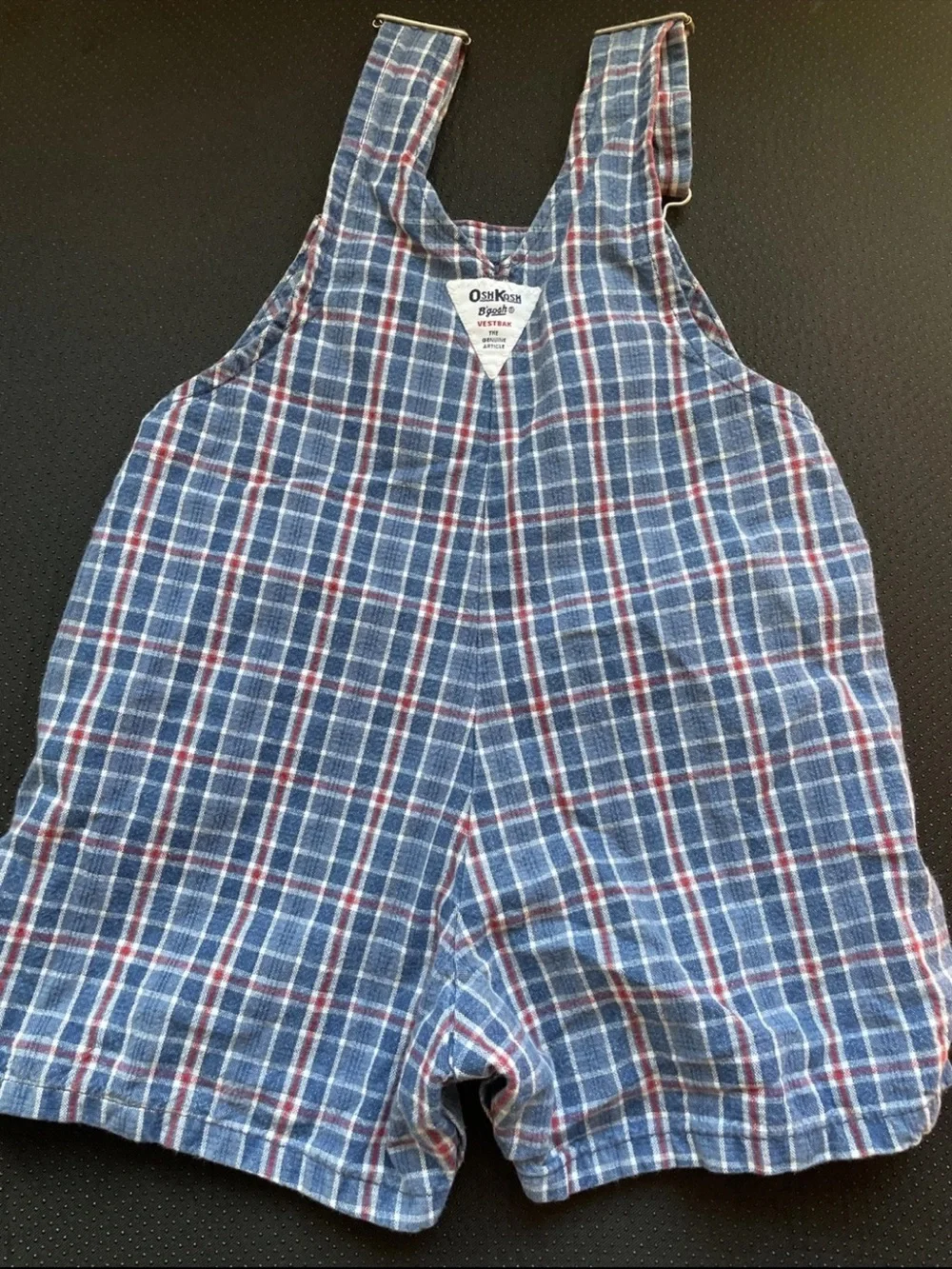OshKosh B'gosh Blue and Red Plaid Short Overalls